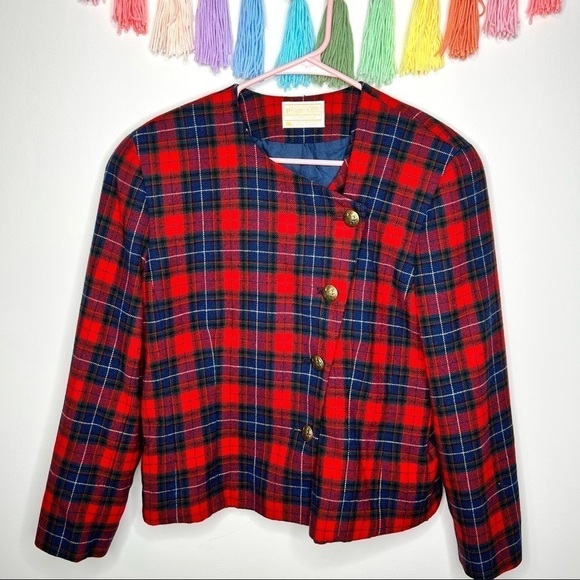 Vintage 80’s Pendleton Wool Plaid Suit Coat Tartan Hunting Blazer Jacket Size 8 - Picture 6 of 13